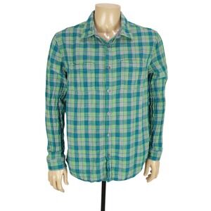 Carbon 2 Cobalt Green Plaid Shirt Size L Long Sleeve Double Ply Button‎ Down